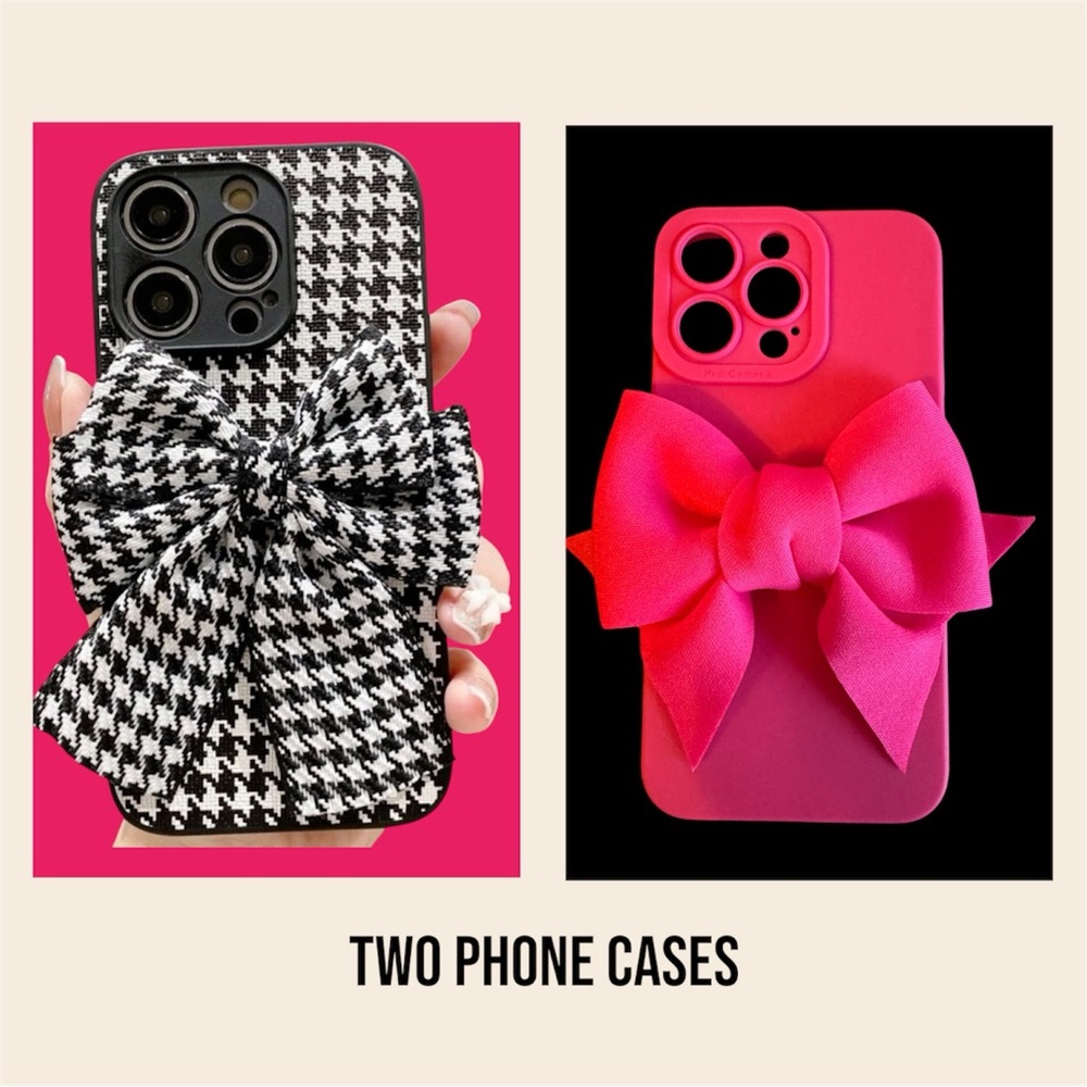 phone cases pink fabric bow houndstooth iPhone 15 Pro Max gift black white plaid